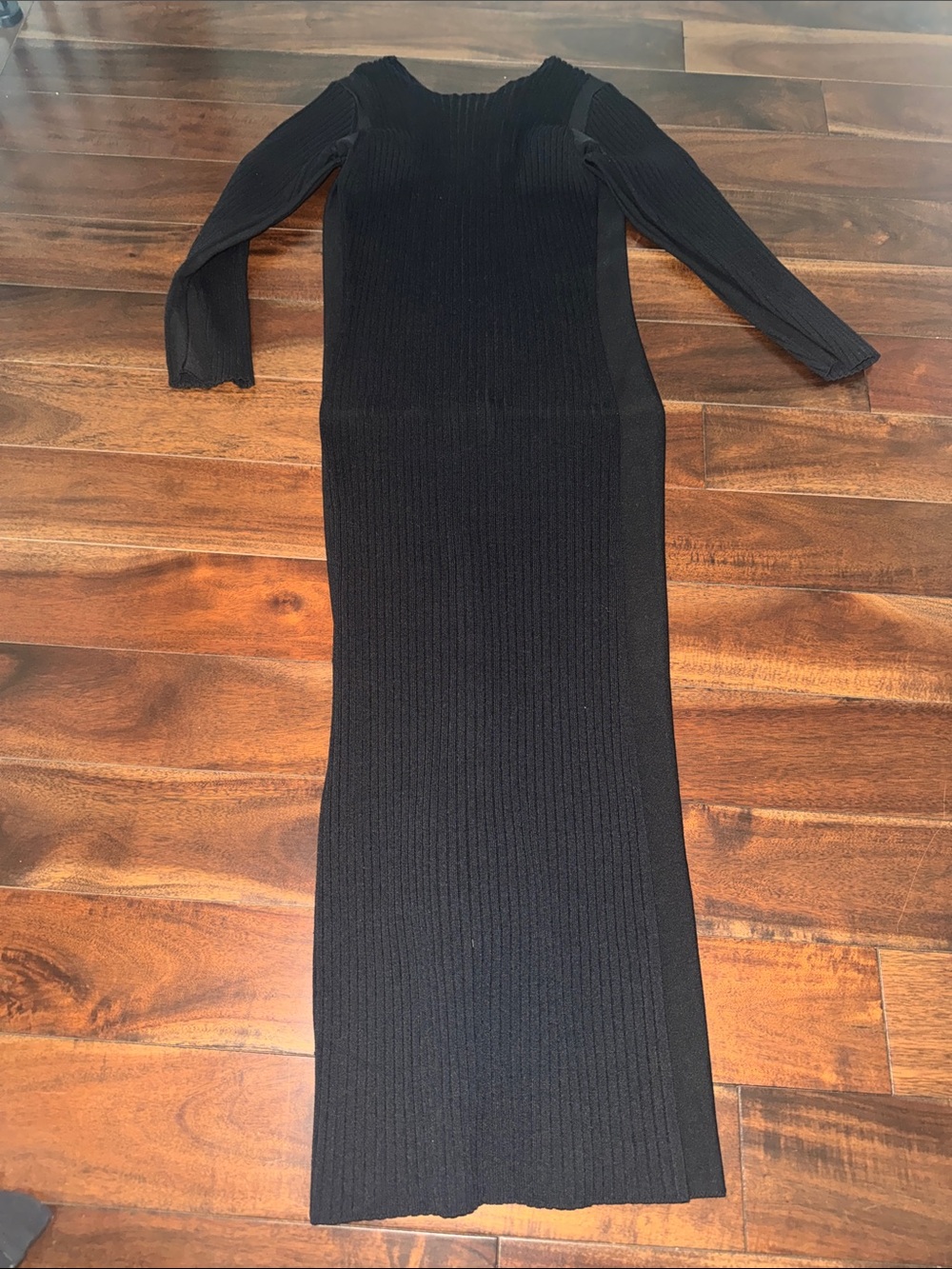 Maje Black Ribbed Long-Sleeve Maxi Dress